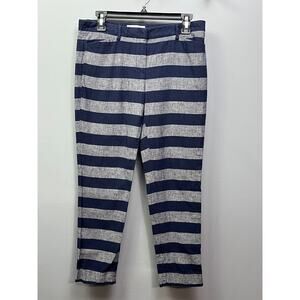 Gap‎ Pants Womens size 2 Slim Cropped Gray/Navy striped flat front pants Linen
